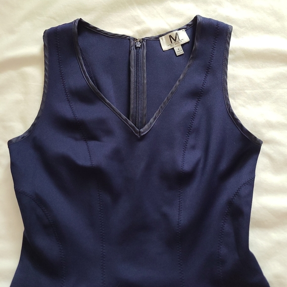 ❤️EUC M by Maia Navy Blue A-Line Sleeveless Embroidered Hem Panel Scuba Dress, 6 - Picture 4 of 13